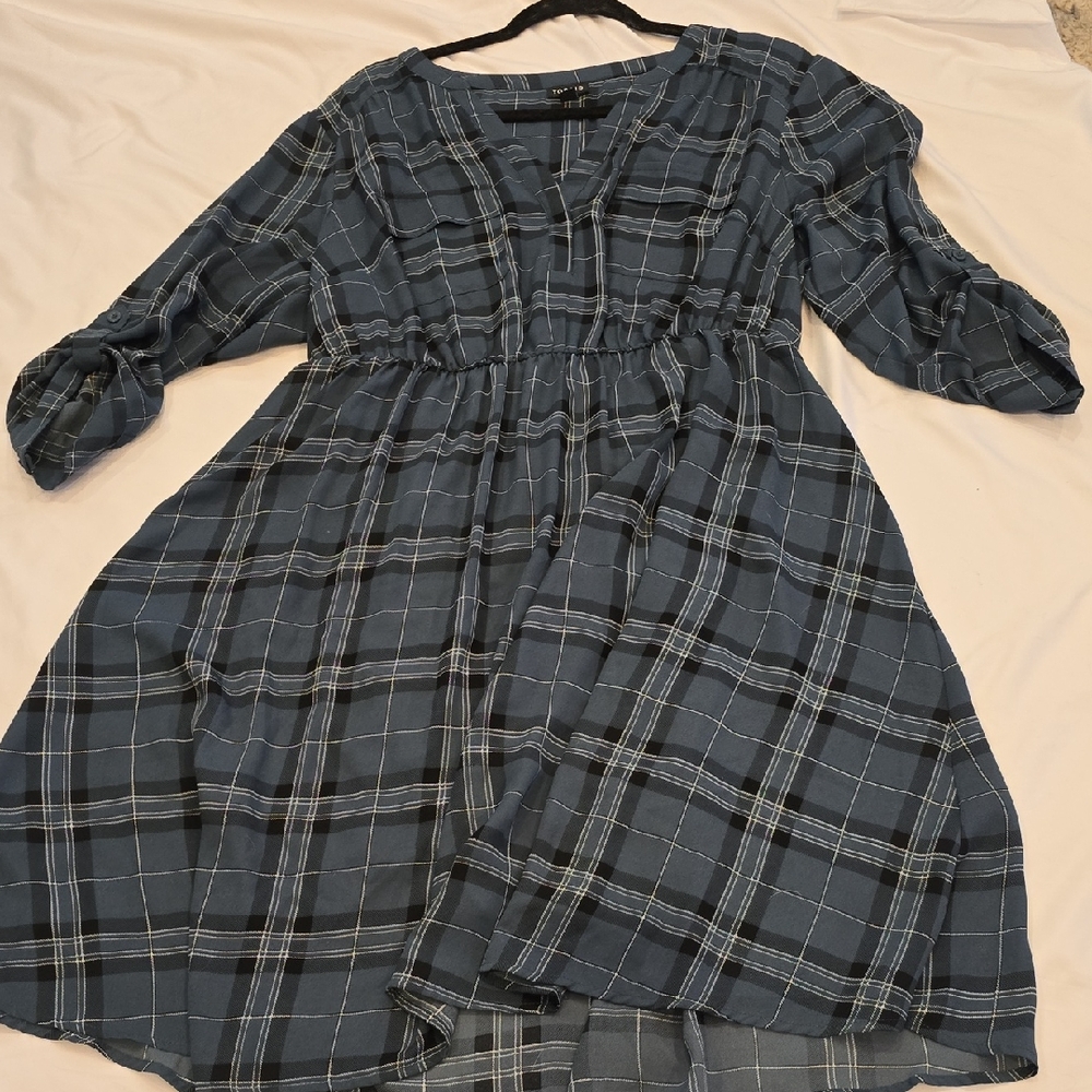 Torrid Navy Plaid Long Sleeve Dress